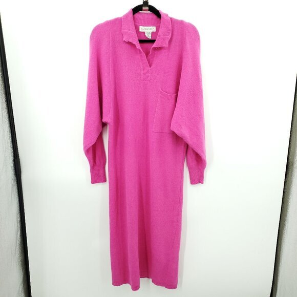 VTG Outlander Lambswool/Angora-Blend Polo Neck Relaxed Fit Sweater Dress M Pink - Picture 1 of 13